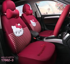 Hello Kitty Cartoon Car Seat Covers Set Universal Car Interior Full Set Red - £133.67 GBP
