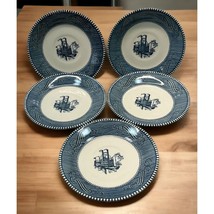 Lot of 5 Currier and Ives Low Water on the Mississippi Saucers Blue Royal China - $14.89