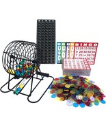 Deluxe Bingo Game Set Includes Metal Cage 500 Colorful Bingo Chips 100 B... - £41.79 GBP