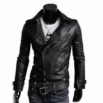 Men Black Leather Fashion Jacket Brando Tab Collar Fastening Zipper Handmade - £107.26 GBP