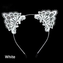 Women&#39;s Girl&#39;s White Polyester Headband Cute Lace Cat Ear Halloween Size OS - £4.40 GBP