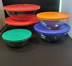 Set of 5 Pyrex Clear Nesting Mixing Bowls with Lids, 2-4Qt. 2.5Qt. 1.5 Q... - $69.29