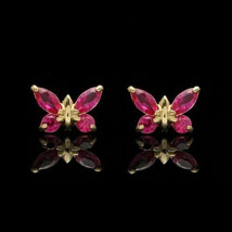 1.40Ct Marquise Cut CZ Pink Ruby Butterfly Stud Earrings 14k Yellow Gold Finish - £117.78 GBP