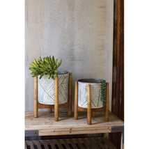 Kalalou 11 x 17 in. Pressed Tin Planters with Wooden Bases - Set of 2 - $2,460.90 MXN