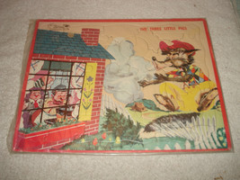  Vintage 1950s Three Little Pigs sta-n-place jigsaw Puzzle 13 1/2&#39;&#39; x 11&#39;&#39; - $12.86