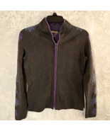 Eddie Bauer Sport Snowflake Sweater Gray purple zip front petite Small - £19.54 GBP