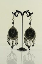 VINTAGE Costume Jewelry ALPACA Black Onyx Stone Inlay Pierced Dangle Ear... - £14.75 GBP