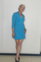 Turquoise Blue Career Shift Dress Cocktail Dress - $276.00
