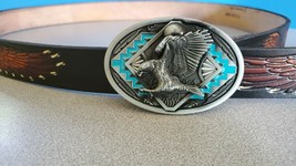 WIDE EAGLE Genuine Leather Belt &amp; 3D EAGLE EPOXY  Belt Buckle - £29.01 GBP