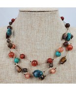 Vintage Hippie Style Beaded Necklace on Chain 18 Inch Multi Strand Draping - $10.92