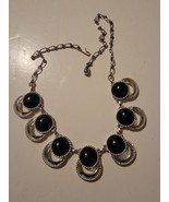 Vintage Sarah Coventry Black &amp; Silver Tone Necklace Sign - £19.26 GBP