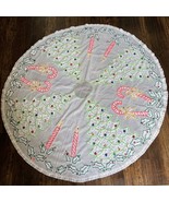 56” Round Vintage Christmas Embroidered Candlewickery Sequins Tablecloth... - $30.00