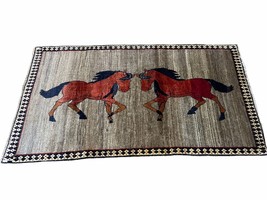 4 X 7 Handmade Hand-Knotted Quality Wool Rug Pictorial Horses Veggie Dyes Tribal - £1,156.44 GBP