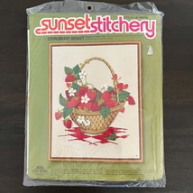Sunset Stitchery Strawberry Basket Kit #2383 18&quot;x22&quot; Vintage - £18.99 GBP