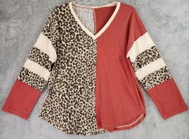 Jodifl Shirt Womens Small Leopard Print Color Block Casual Mom Long Slee... - £15.63 GBP