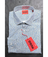 HUGO BOSS Uomo Kenno Slim Fit Blu Stampa Floreale Cotone Camicia 38 15 - $64.13
