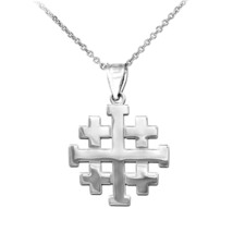 925 Sterling Silver Jerusalem &quot;Crusaders&quot; Cross Pendant Necklace High Polished - £25.70 GBP+