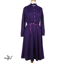 Vintage Purple Knit Dress Long Sleeve, Pearl Buttons - Beege - JW - M/L ... - £22.31 GBP
