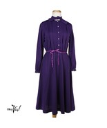 Vintage Purple Knit Dress Long Sleeve, Pearl Buttons - Beege - JW - M/L ... - $28.00