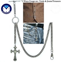 Albert Chain Silver Pocket Watch Chain for Men Religious Cross Fob T Bar ACT114 - £9.08 GBP+