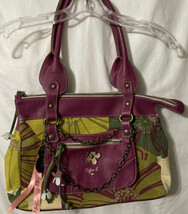 Sofia C Purple Floral Cloth &amp; Leather satchel Highly Embellished Made In... - £58.03 GBP