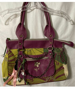 Sofia C Purple Floral Cloth &amp; Leather satchel Highly Embellished Made In... - $99.60 CAD