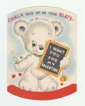 Vintage Valentine Card Bear With Slate Chalk This Up American Greetings - $7.91