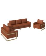 LeisureMod 3-Piece Sofa Set Upholstered in Leather with Gold Stainless S... - $52,555.69 MXN