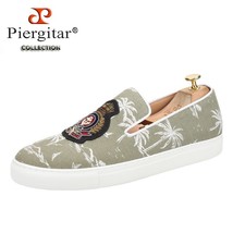 New Military Green Coconut Tree Print Canvas Men&#39;s Sneakers With Handmad... - £202.90 GBP