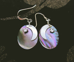 Sterling silver mother of pearl earrings, moon and star, oval dangle lightweight - £28.41 GBP