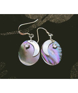 Sterling silver mother of pearl earrings, moon and star, oval dangle lig... - £27.97 GBP