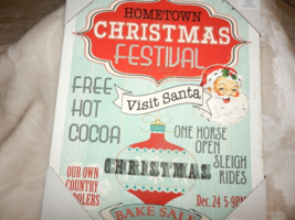NEW Vintage CHRISTMAS Canvas Wall PICTURE SANTA 14&quot; X 11&quot; Hot Cocoa Slei... - £17.76 GBP