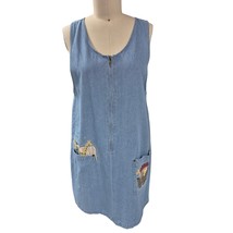 80s Vtg Christopher &amp; Banks Cotton Blue Denim Jumper Noah&#39;s Ark Grandma ... - £75.77 GBP