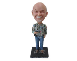 Custom Bobblehead Happy Male In Funky Shirt With Mobile In Hand - Leisure &amp; Casu - £71.37 GBP