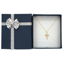 14K Gold Celtic Cross Charm with 18&quot; Gold Cable Chain &amp; Gift Box - £89.08 GBP