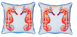 Scratch &amp; Dent Pair of Betsy Drake Coral Sea Horses Large Indoor Outdoor Pillows - £55.26 GBP