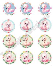 Baby Flamingo Edible Images Wafer Precut Twelve 2" Baby Shower Cupcake Toppers,  - $14.47