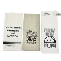 Primitives by Kathy Set of 3 Dish Towels 25 x 15 White Tan Various Sayings NWT - £16.61 GBP