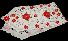 Elegant Table Runner Doily Mantel Scarf Holiday Poinsettia / Gold 66 X 15 - $23.08