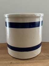 RRP Co Roseville Pottery Ohio Utensil Crock High Jar 2 Blue Stripes 1 Quart 303E - £38.54 GBP