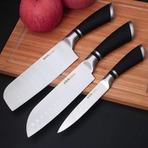 3 PCS Popular Stainless Steel Kitchen Knife Set Chopping Santoku Utility... - £19.90 GBP