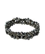 Faceted Hematite Bead Stretch Bracelet Black Metallic Crystal Chunky Sta... - $17.10