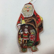 Vintage Embroidered Santa Stuffed Puffy Christmas Tree Ornament Holiday - £11.95 GBP