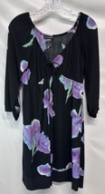 INC. Black Multi Floral A Line Dress Long Sleeve L - £17.91 GBP