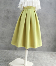 Winter Lime Green A-line Midi Woolen Skirt Women Custom Plus Size Pleated Skirt image 3