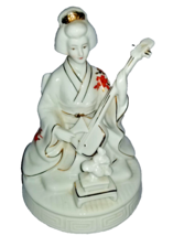 Japanese Geisha Musical Miniature Statue Figurine with a Shamisen VINTAGE - $15.43