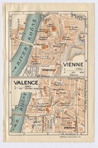 1926 ORIGINAL VINTAGE CITY MAP OF VIENNE AND VALENCE / RHONE-ALPES / FRANCE - $21.50