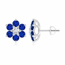 ANGARA 2.24 Ct Six Petal Diamond and Sapphire Flower Stud Earrings in 14K Gold - $3,086.10