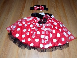 Size 12-18 Months Disney Minnie Mouse Red White Costume Dress &amp; Ears Headband - £22.57 GBP
