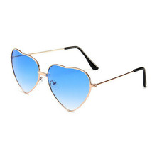 TRENDY Gradient Blue Heart Shaped Aviator Style Sunglasses Gold Metal Frame - £12.08 GBP